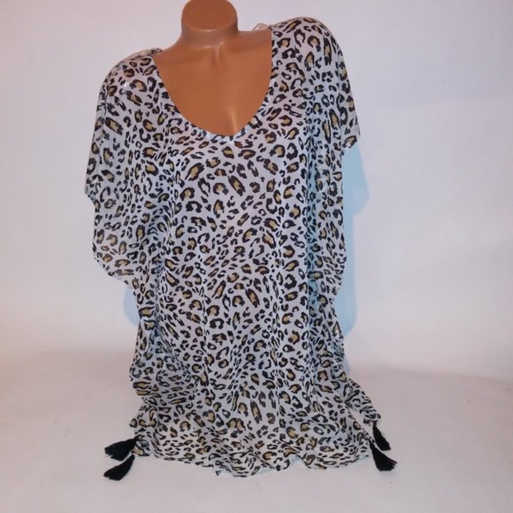 Palisades Beach Club Swim Cover Up Medium Large M/L Sheer Leopard Animal Print S